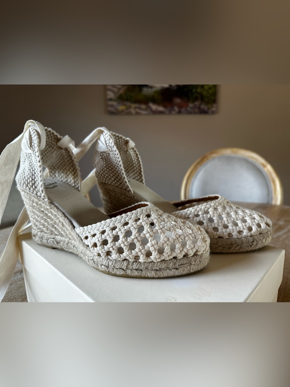 Sezane Woven Espadrille Wedge Sandals - Cream